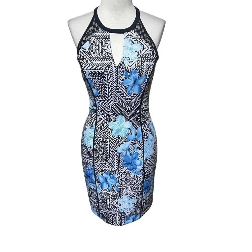 Guess Sleeveless Hawaiian Floral and Lace Form Fitting Sexy Dress Size 4